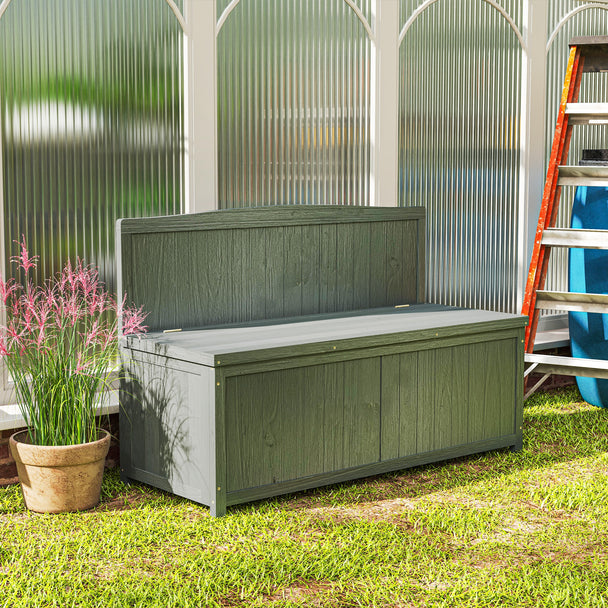 Outsunny Wood Storage Bench for Patio Furniture, Outdoor Garden Seating Tools, Grey – view 2