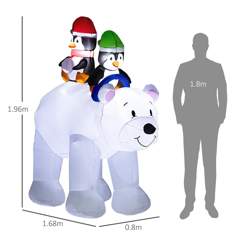 Size diagram of the 6.4ft polar bear and penguins Christmas inflatable