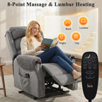 Power Lift Recliner with Vibration Massage and Heat, Lift Chair for Tall with Wood Grip, Pocket Spring, Light Grey