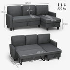 Three-Seater Storage Sofa Bed -  Charcoal Grey
