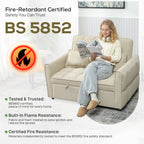 2 Seater Sofa Bed, 3-in-1 Convertible Sleeper Sofa with Click-clack Adjustable Backrest and 2 Pillows, Light Brown