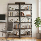 5-Tier L-Shaped Bookshelf, Freestanding Corner Bookcase with Metal Frame, Rustic Brown