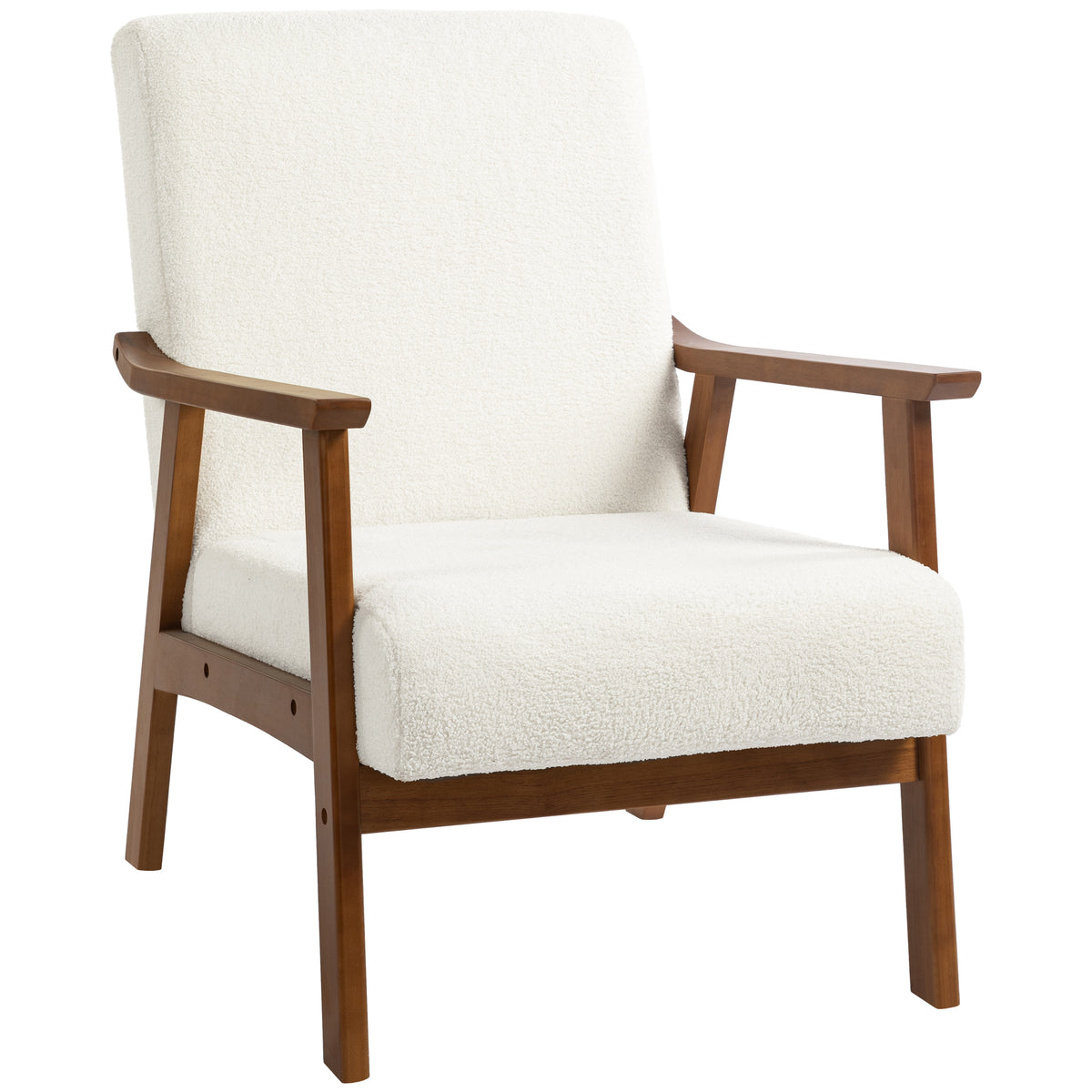 Bouclé Mid-Century Accent Chair – White