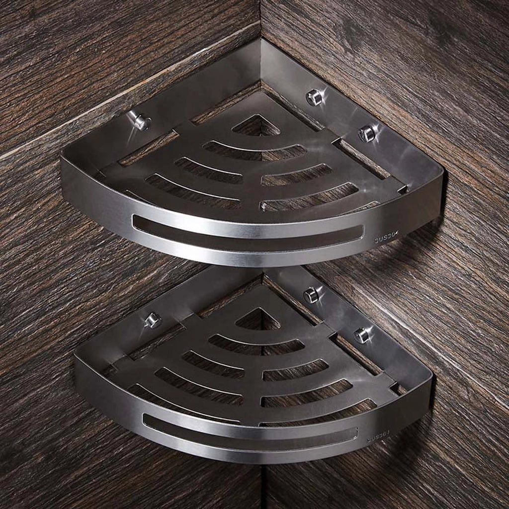Stainless Steel Corner Shelf — Wall Mounted Bathroom Organiser, No Drill