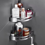 Stainless Steel Corner Shelf — Wall Mounted Bathroom Organiser, No Drill