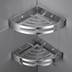 Stainless Steel Corner Shelf — Wall Mounted Bathroom Organiser, No Drill