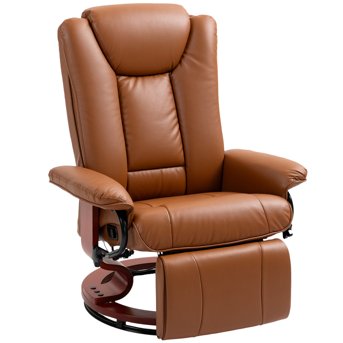 135° Swivel Faux Leather Recliner with Footrest – Brown