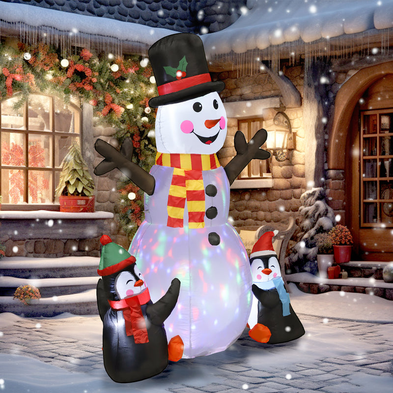 Close-up view of the 6ft snowman and penguins Christmas inflatable