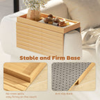 Bamboo Sofa Arm Tray, Foldable Anti-Slip Armrest Tray for Drinks and Snacks, Natural Wood Finish