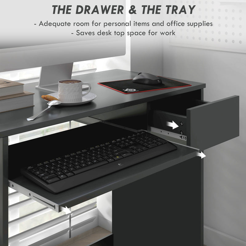 Grey computer desk with keyboard tray – image 4