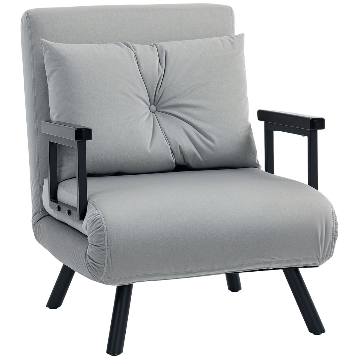 4-in-1 Velvet Chair Bed with 5-Position Backrest – Light Grey