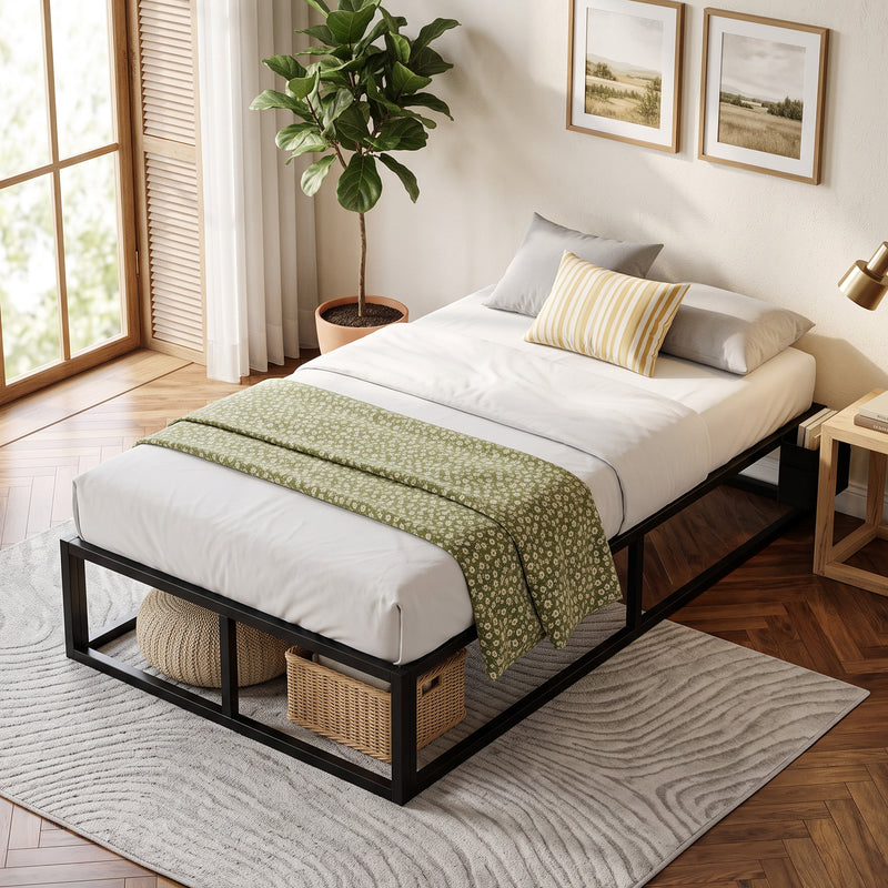 Single metal bed with wood slats – image 9