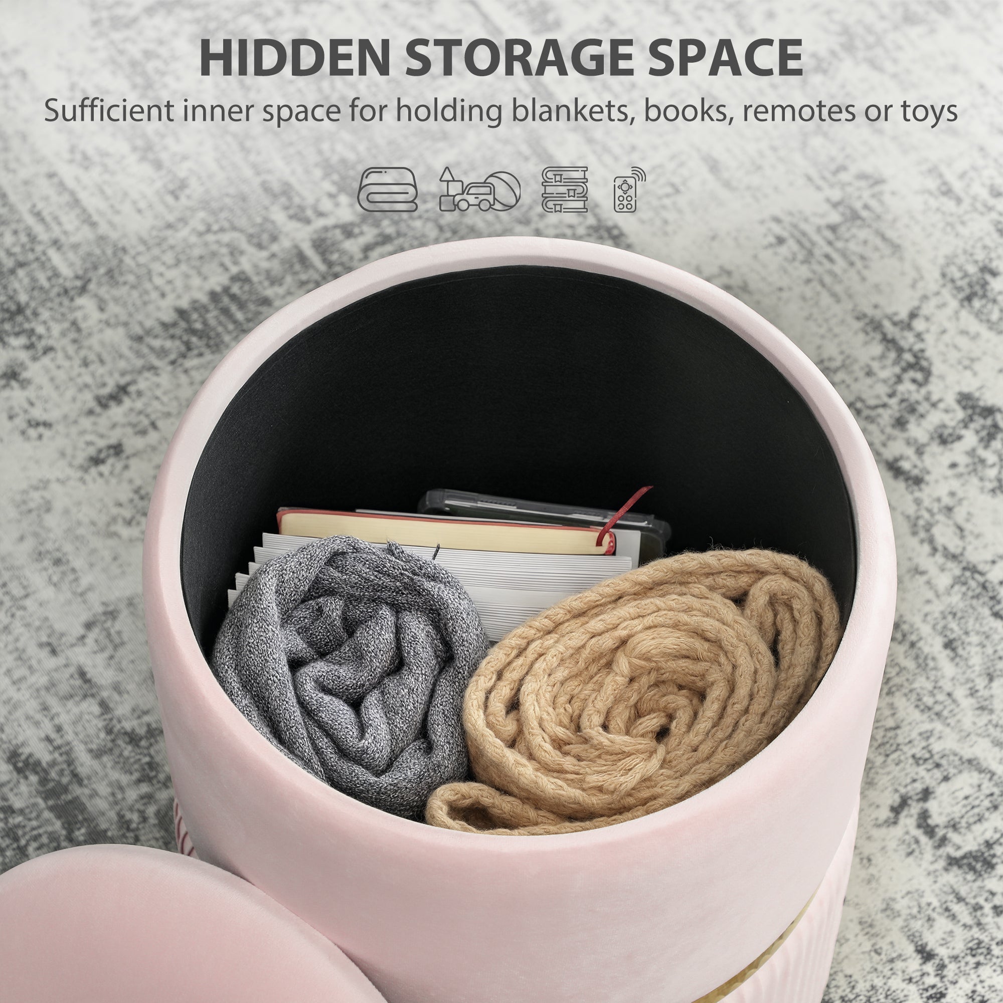 Velvet-Feel Storage Ottoman - Pink