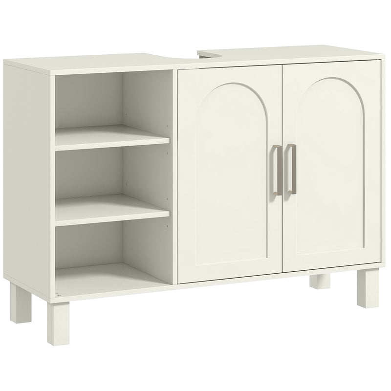 Cream 90 cm under sink cabinet with arched doors, open side shelves and U-shaped cut-out