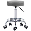 Grey round PU leather rolling stool with footrest and five castor wheels