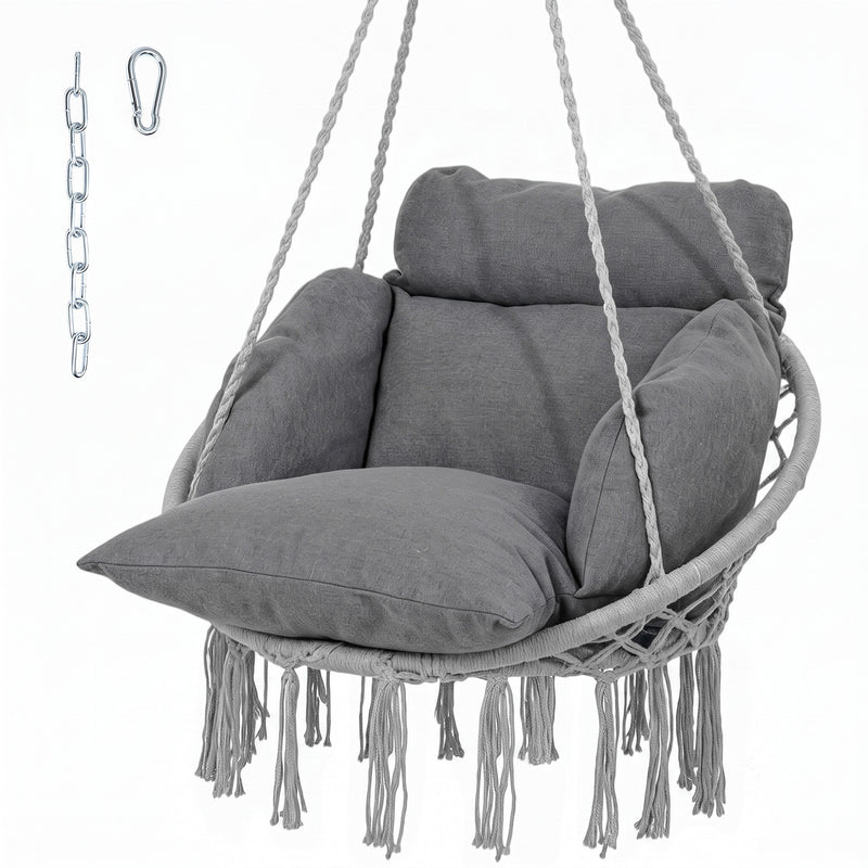 Outsunny Hanging Chair Outdoor Hammock Chair with Soft Cushion, Cotton Rope Boho Style Swing Chair, Hanging Garden – view 10