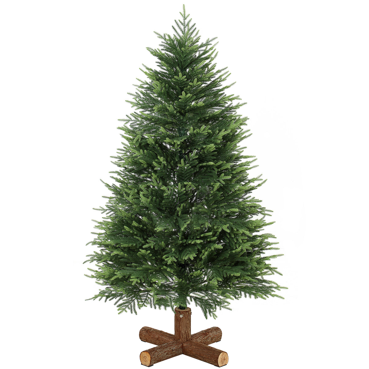 5ft dense green artificial Christmas tree with soft PE tips on a fir wood base
