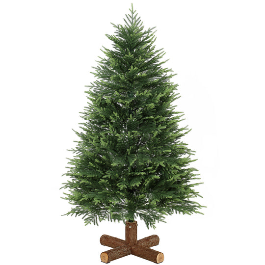 5ft dense green artificial Christmas tree with soft PE tips on a fir wood base
