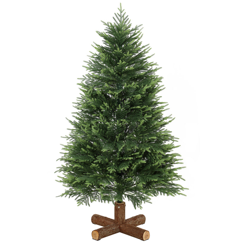 5ft dense green artificial Christmas tree with soft PE tips on a fir wood base