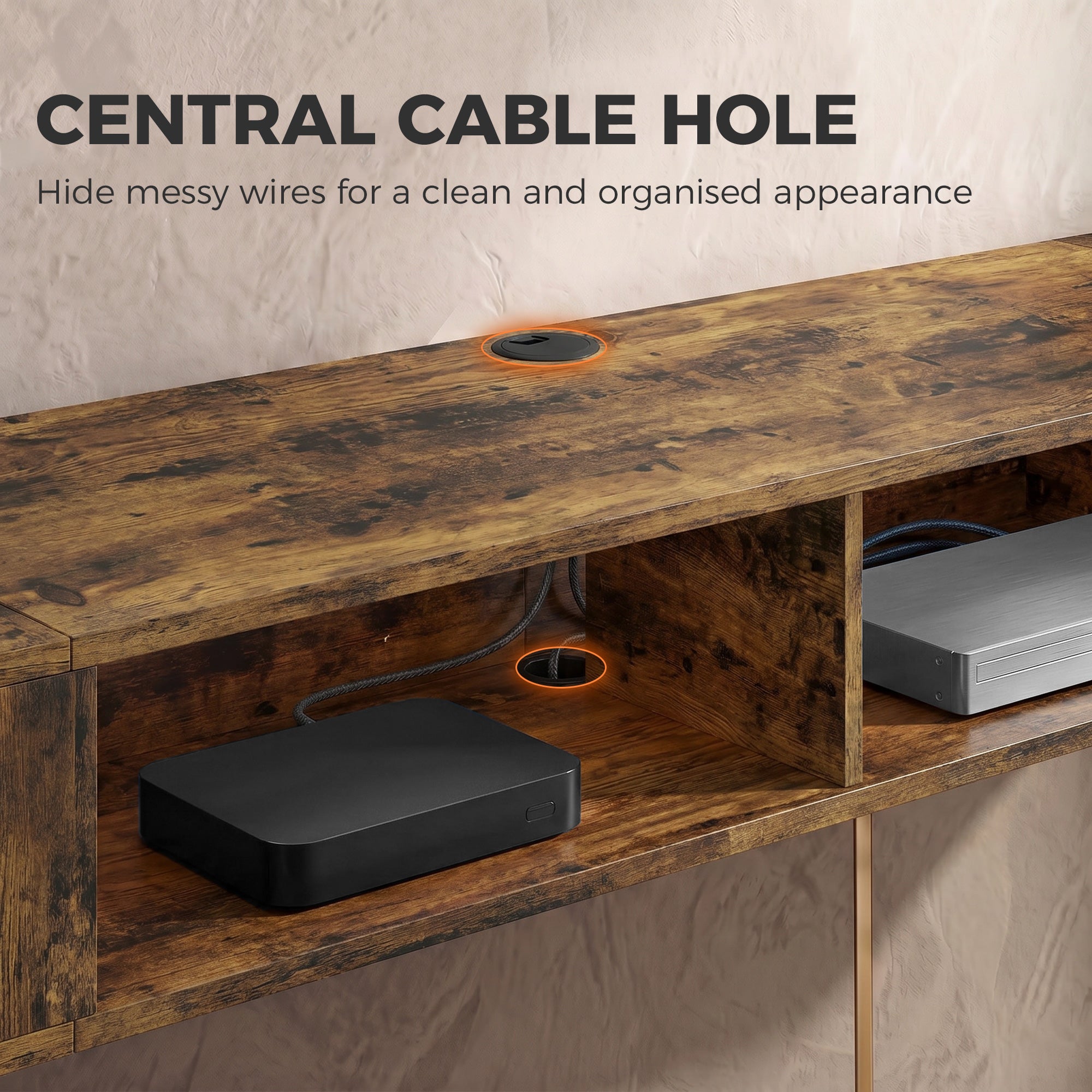 Wall Mounted TV Stand with RGB LED Lights, Floating Entertainment Centre for 75 Inch TV, Rustic Brown