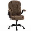 Brown linen-look pocket-spring office chair with diamond-stitched back and flip-up armrests