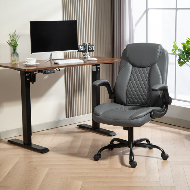 HOMCOM Faux Leather Office Chair. with Flip-Up Armrests - Charcoal Grey – view 2