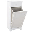 White laundry cabinet with tilt-out hamper door and top drawer