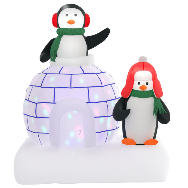 5ft Penguins and Igloo Christmas Inflatable on a white background