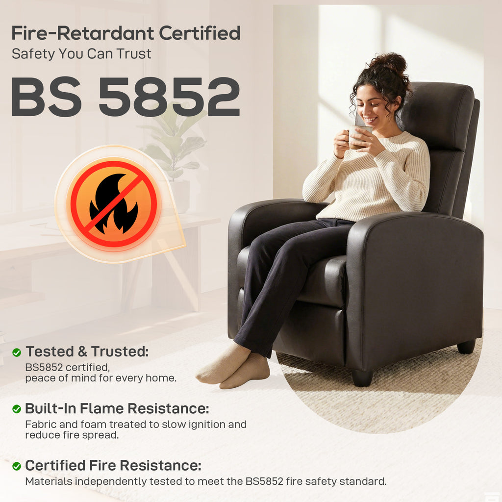 HOMCOM Recliner Armchair, Massage Faux Leather Push Back Reclining Chair with Adjustable Leg Rest, Side Pocket, for Home Living Room Theatre, Brown