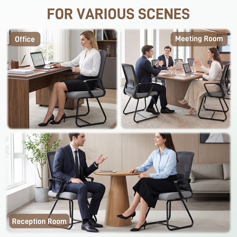 HOMCOM Desk Chair No Wheels, Office Chair with Mesh Back, Lumbar Support, Metal Base for Waiting Room, Conference Room – view 7