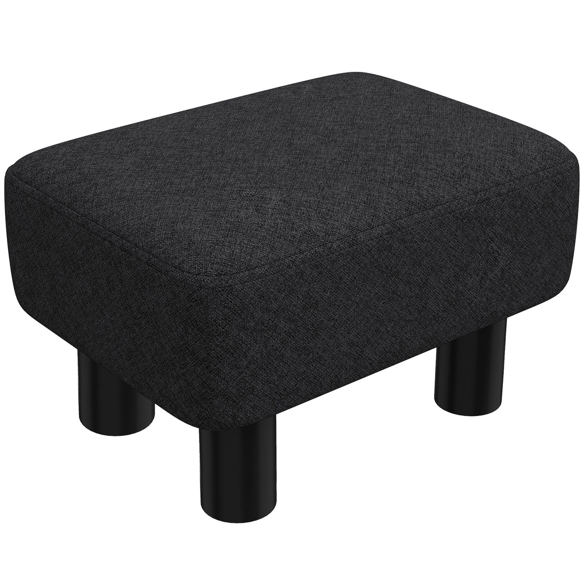 40 cm Padded Linen-Look Footstool – Black