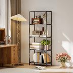 5-Tier Bookshelf, Industrial Bookcase with Metal Frame - Dark Grey and Black