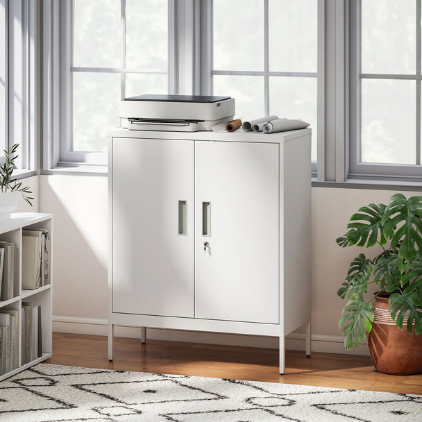 HOMCOM Metal Storage Cabinet with Lock and Adjustable Shelves - White – view 2