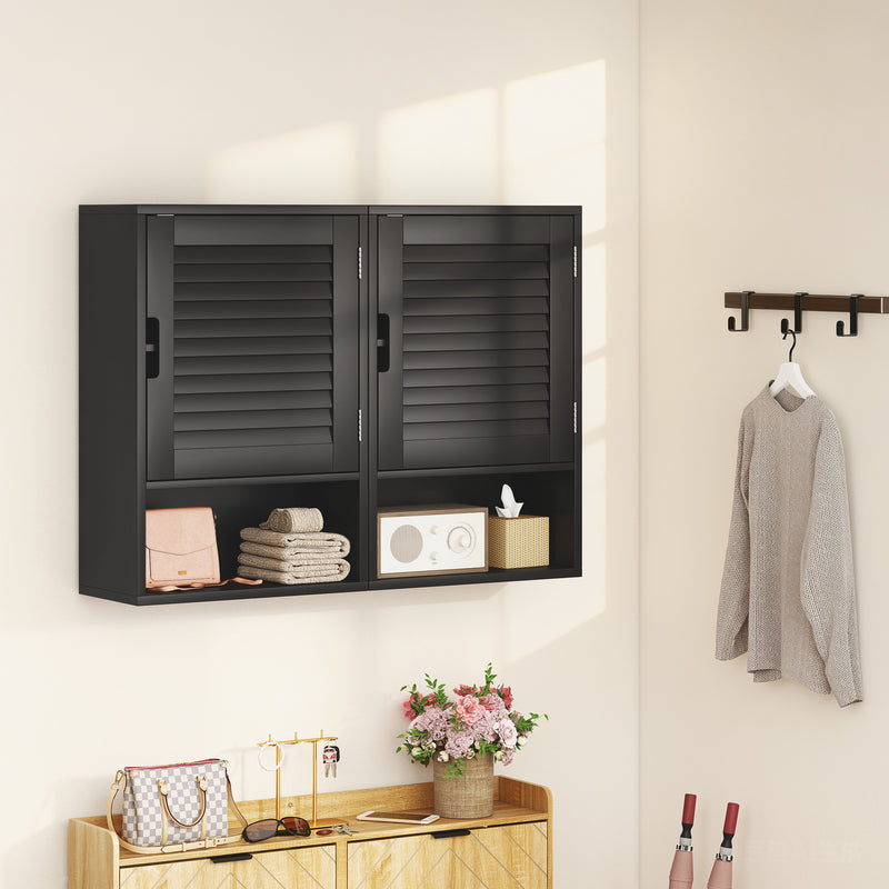 40 cm louvred bathroom wall cabinet in black – image 9