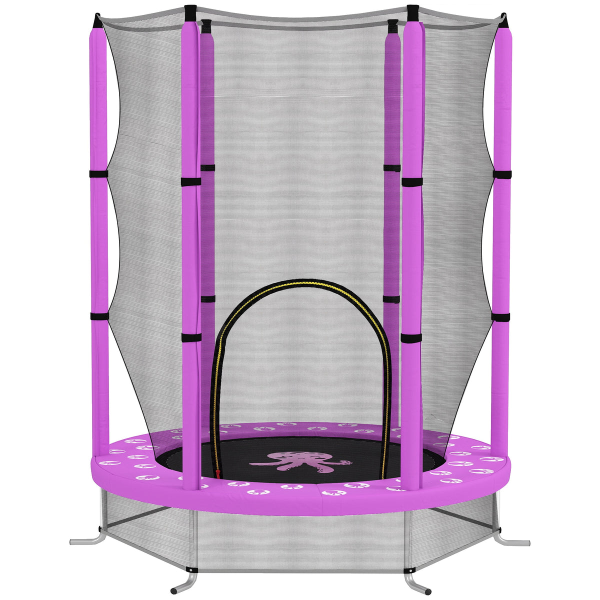 Purple 4.6ft indoor toddler trampoline with 360-degree enclosure net and foam-covered poles