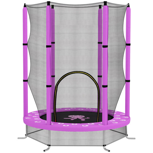 Purple 4.6ft indoor toddler trampoline with 360-degree enclosure net and foam-covered poles