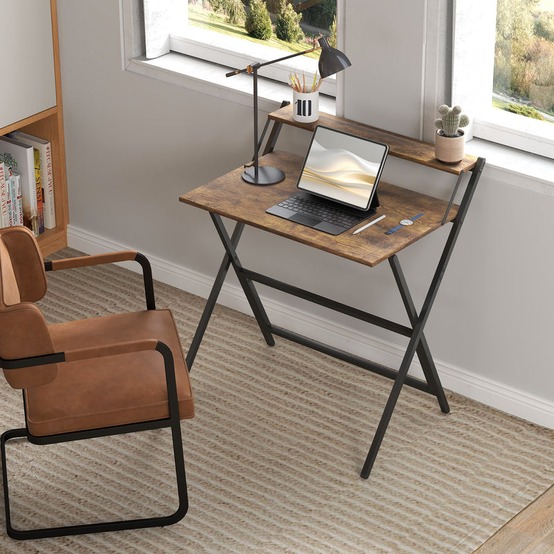 HOMCOM 81.5 cm Folding Computer Desk with Monitor Shelf - Rustic Brown – view 7