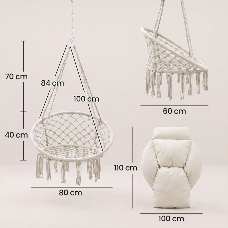 Outsunny Hanging Chair Outdoor Hammock Chair with Soft Cushion, Cotton Rope Boho Style Swing Chair, Hanging Garden – view 3