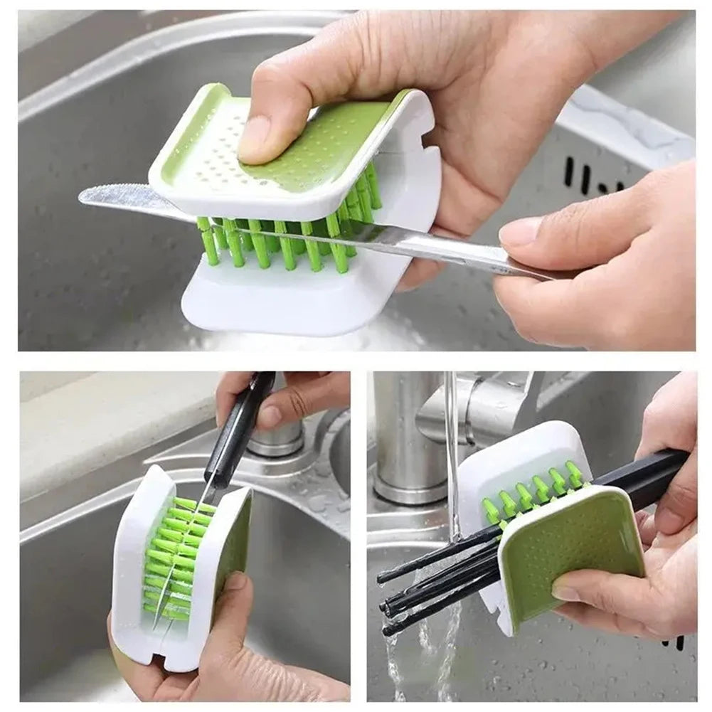 Dual-Sided Kitchen Cleaning Brush for Cutlery & Dinnerware