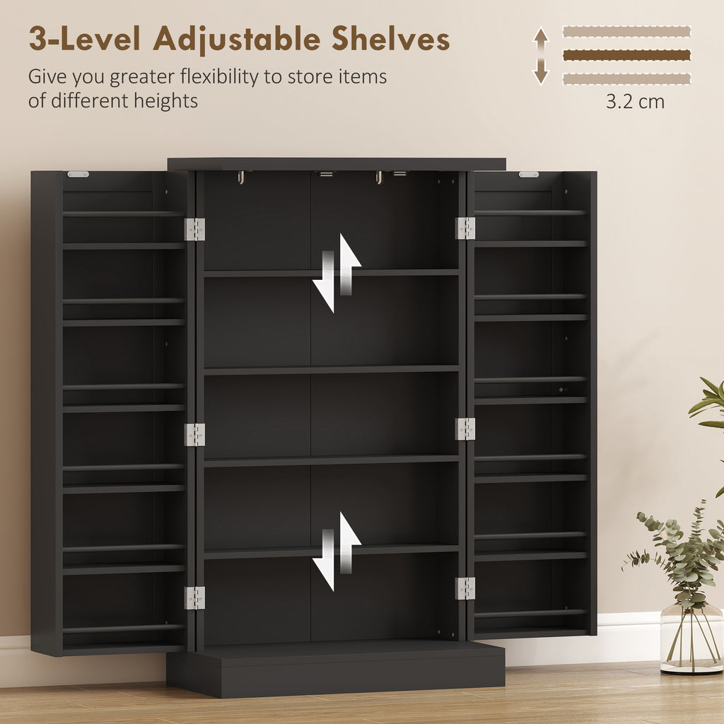 HOMCOM Freestanding Kitchen Pantry Cupboard with Adjustable Shelves & Door Racks - Black