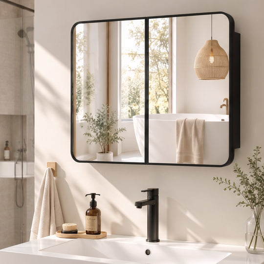 HOMCOM 76.2 x 11.6 x 61 cm Bathroom Mirror Cabinet, Wall Cabinet with Adjustable Shelves, Wall-Mounted or Recessed – view 2