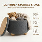 Storage Sitting Bench with Lid, Round Storage Ottoman with Rubberwood Legs, Dark Grey