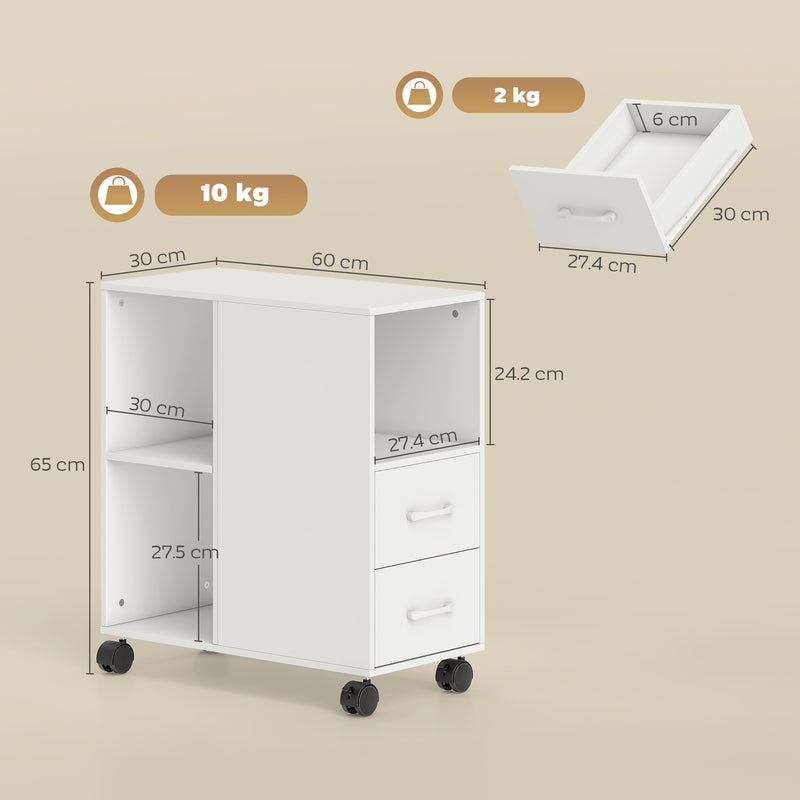HOMCOM Narrow Mobile Printer Table with Wheels, Rolling Printer Stand with Drawers for Home Office, 30 x 60 x 65 cm – view 3