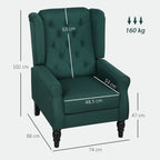 Wingback Accent Chair, Retro Upholstered Button Tufted Occasional Chair for Living Room and Bedroom, Dark Green