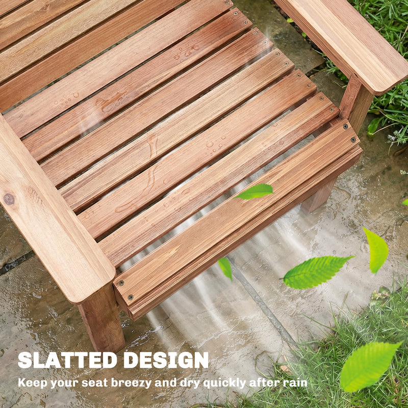 Outsunny Wooden Garden Dining Chair, Outdoor Chair Garden Armchair with Curved Seat and Wide Armrests, Natural Wood – view 7