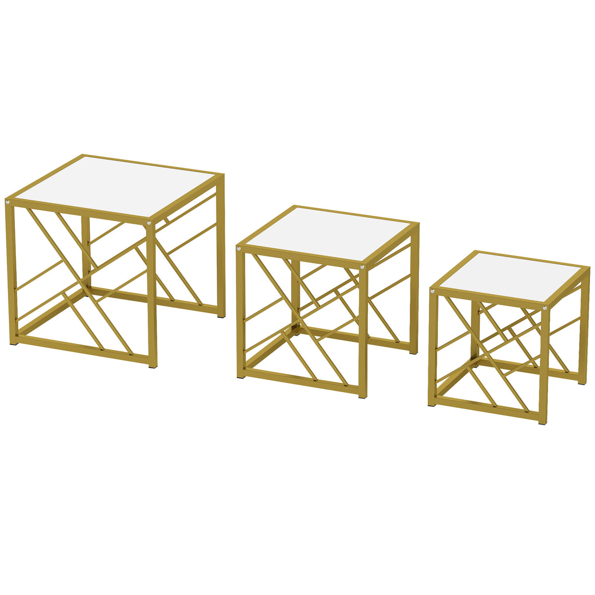Set of 3 Square Nesting Tables – White & Gold