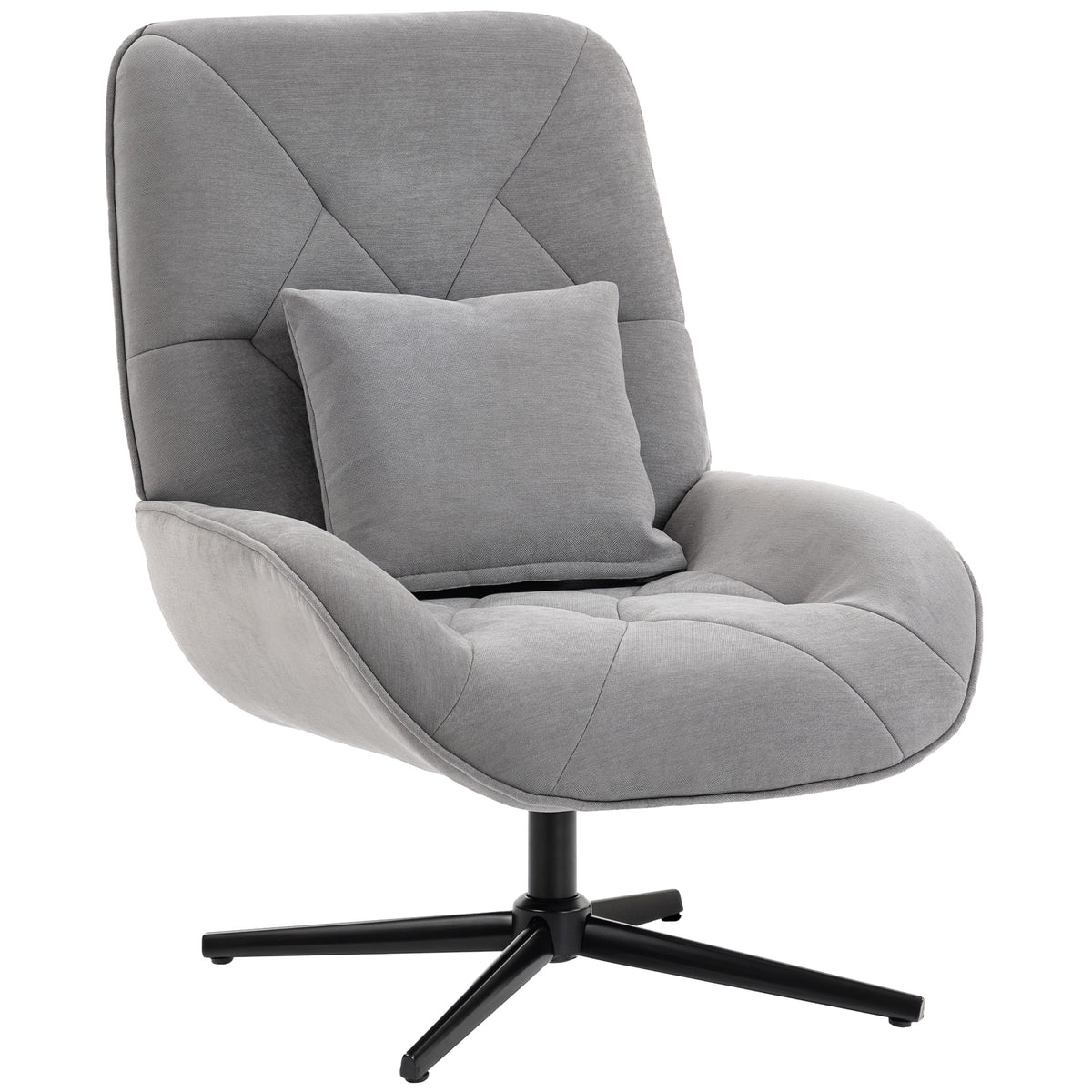 Chenille High-Back Swivel Accent Chair with Lumbar Pillow – Light Grey