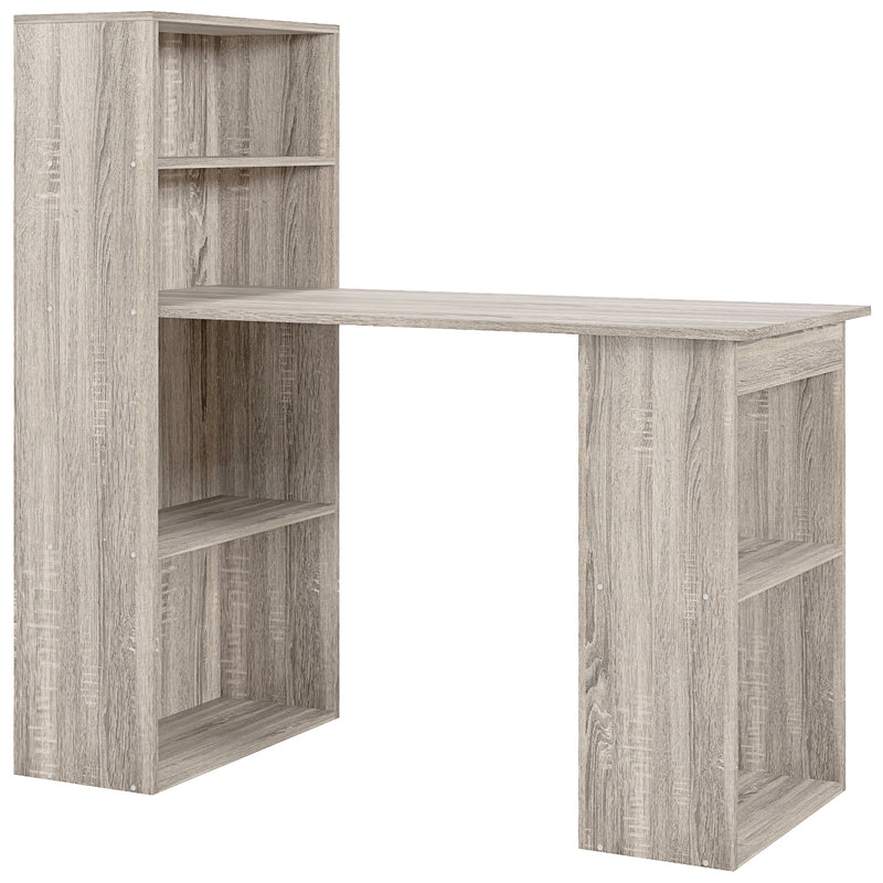 Grey wood-effect 120 cm computer desk with built-in bookshelves on both sides