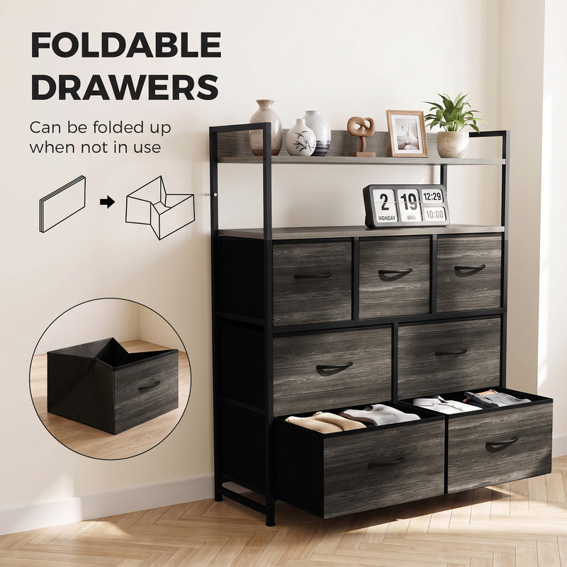 HOMCOM Chest of Drawers, Bedroom Fabric Dresser with 7 Drawers, Storage Organiser Unit with Open Shelves, Grey – view 6
