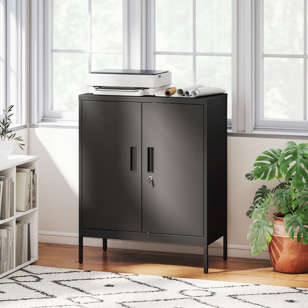 HOMCOM Metal Storage Cabinet with Lock and Adjustable Shelves - Black – view 2